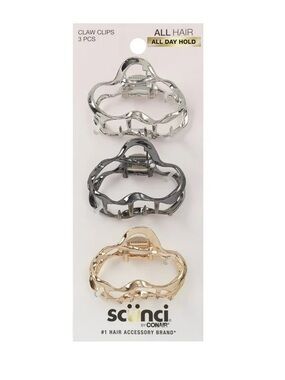 Scunci Metal Cloud Claw Clips, Gold and Silver, 3 Count